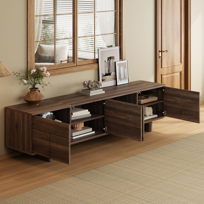 TV Stand For TVs Up To 85", Entertainment Center, Cable Management, Push Openers, Soft Closing Hinges & Adjustable Shelves - Dark Brown Hearth and Haven