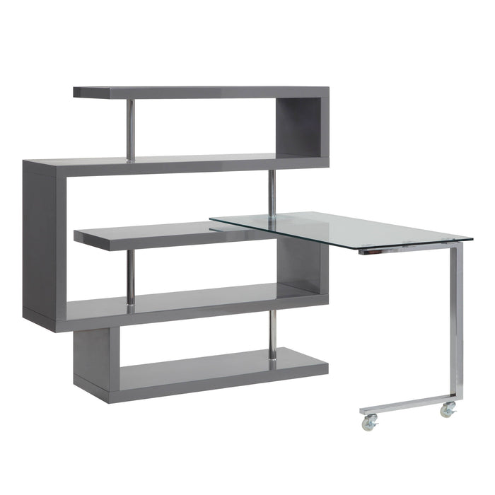 Buck II - Clear Glass, Chrome High Gloss Writing Desk With Shelf Urban Nest