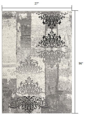 2' x 8' Faded Filigree Pattern Runner Rug - Gray