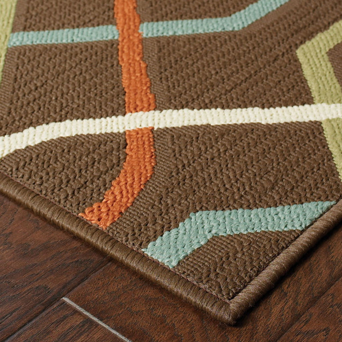 9' X 13' Geometric Stain Resistant Indoor / Outdoor Area Rug - Brown / Ivory