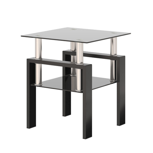 Modern Tempered Glass Tea Table, End Square Table For Living Room - Black Home Essentials