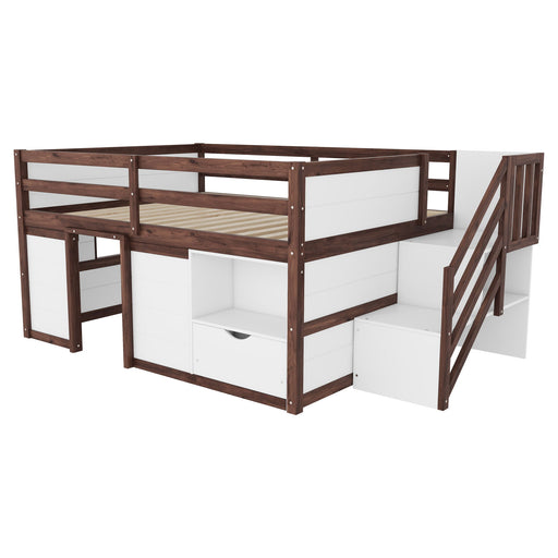 Low Loft Bed Frame With Built In Stairs, Storage Drawer, Shelf And 7 Color LED Light Home Essentials
