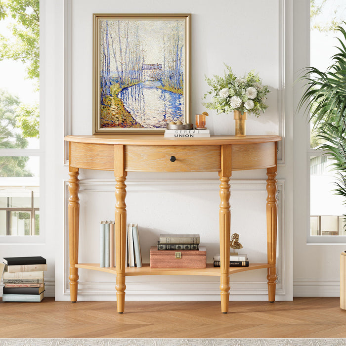 Half Moon Console Table With Drawer & Shelf Hearth and Haven