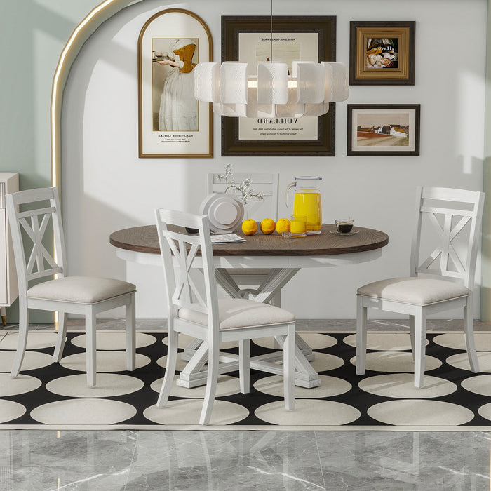 Dining Set With Extendable Round Table And 4 Upholstered Chairs Hearth and Haven