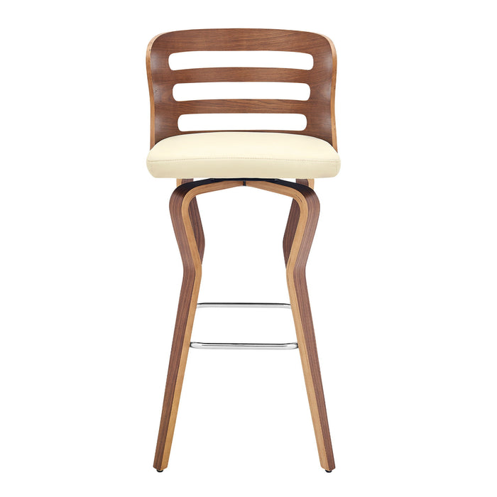 Faux Leather Swivel Low Back Bar Height Bar Chair - Cream / Brown