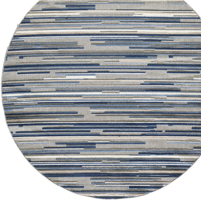 8’ Round Abstract Striped Indoor / Outdoor Area Rug - Blue