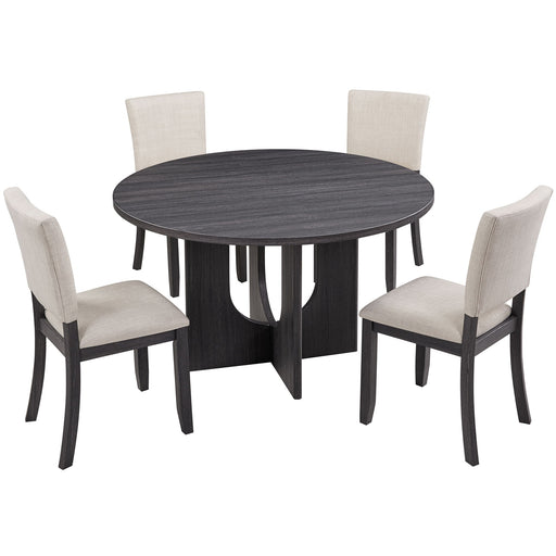 Round Dining Set With 4 Upholstered Dining Chairs Home Essentials