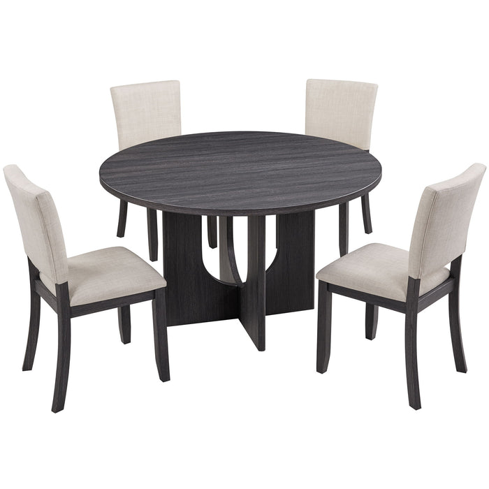 Round Dining Set With 4 Upholstered Dining Chairs Home Essentials