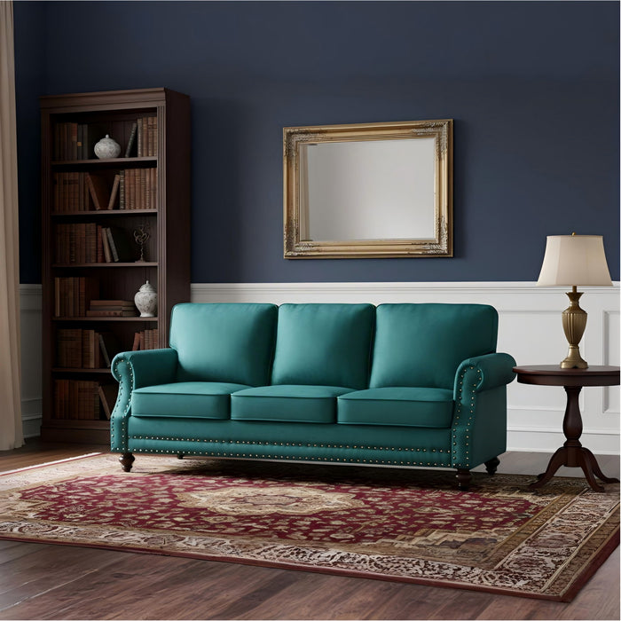 3 Seater Sofa With Nailhead Trim And Turned Legs For Living Room US Pride