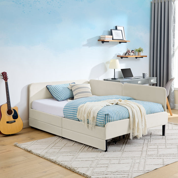 Upholstered Platform Bed Frame With 2 Storage Drawers And Adjustable Sofa Bed Home Essentials