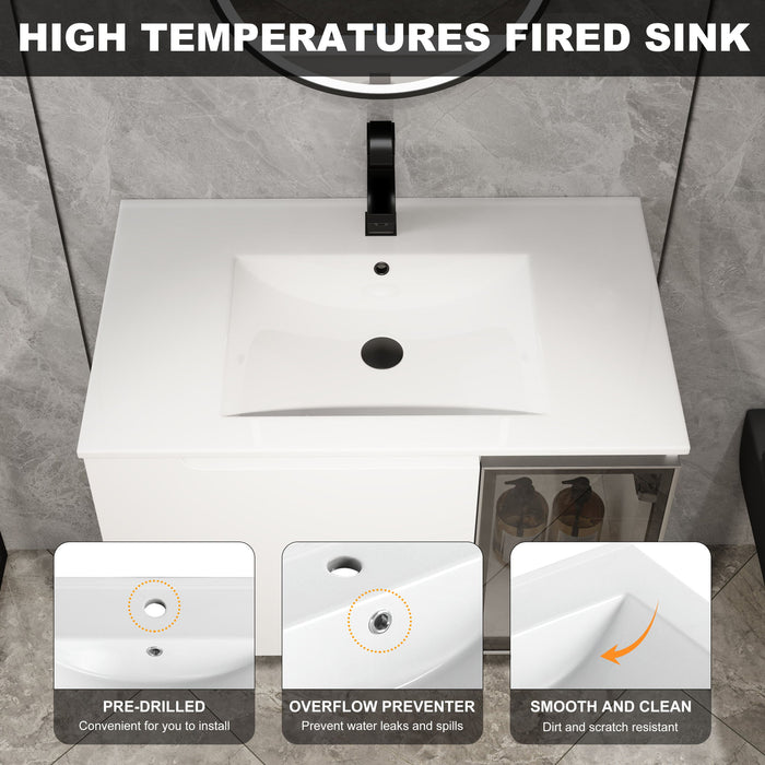 Wall Mounted Bathroom Vanity With Sink, 2 Soft Close Doors, Cabinet & Half Door Home Essentials