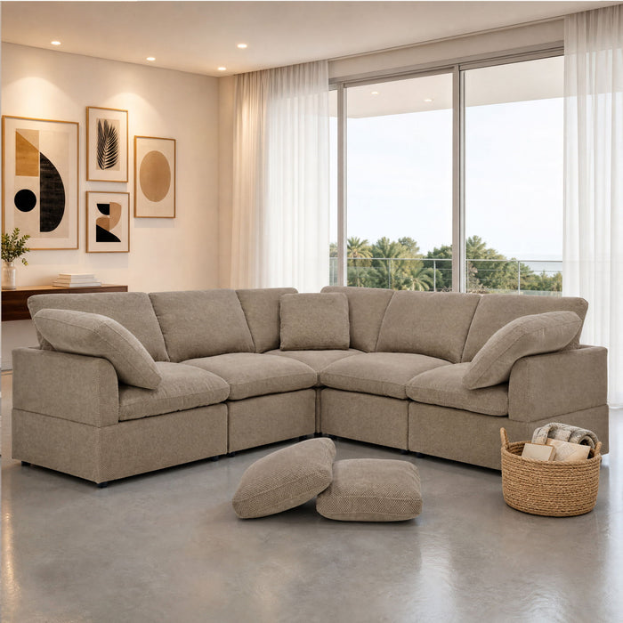 Modular Cloud Sofa With Freely Configurable Corner, L - Shaped Living Room Sofa - Camel Home Essentials