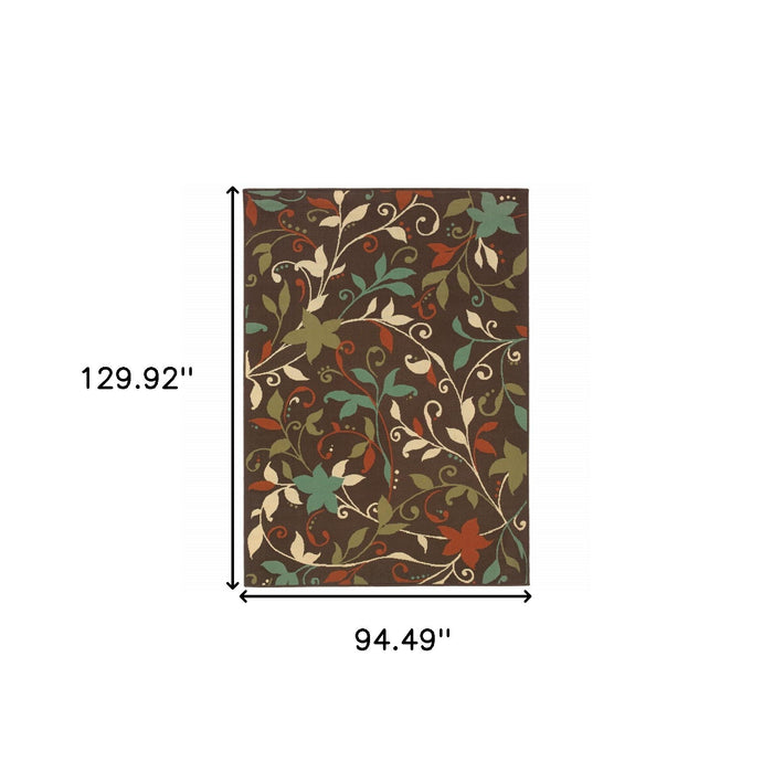 8' X 11' Floral Stain Resistant Indoor / Outdoor Area Rug - Brown