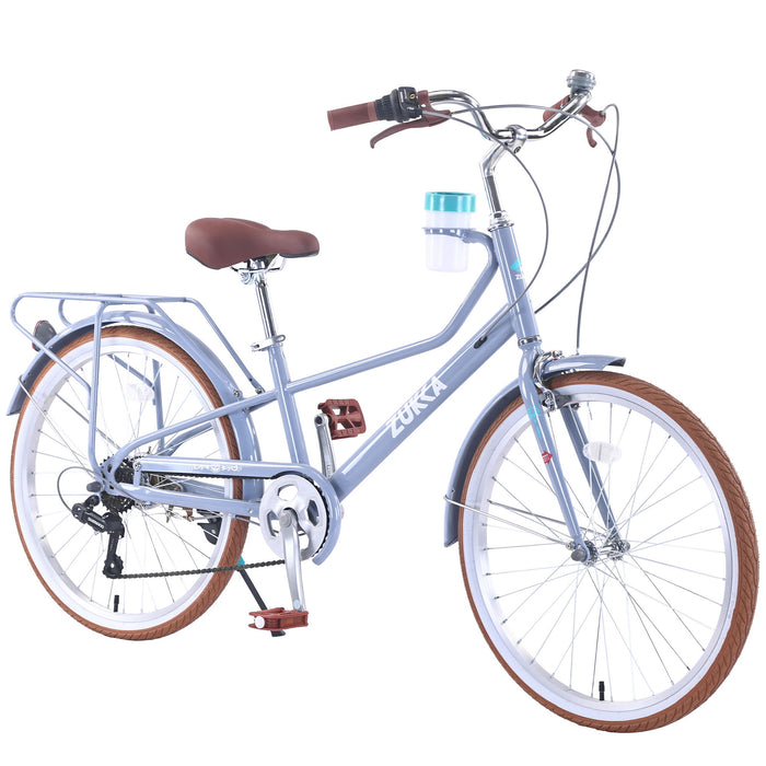24" Cruiser Bike With 6 Speed Gear System, Rear Rack & Cup Holder Daily Nest