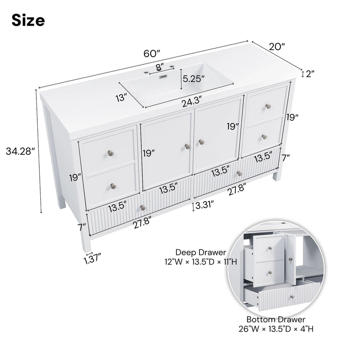 Bathroom Vanity With Separate Sink, Soft Close Doors And 4 Drawers Noble House