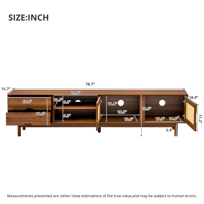TV Stand For TVs Up To 85", Media Console With 2 Drawers - Walnut Hearth and Haven