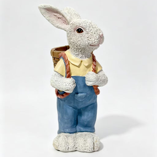 Simulated Couple Rabbit Statue Flower Pot Ornament, Resin Garden Sculpture Decor - Blue / White Home Essentials