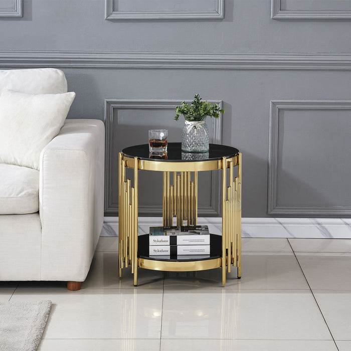 Round Double Tier Table With Flute Shaped Tube Legs Home Essentials