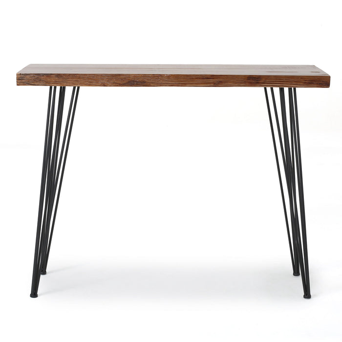 Modern Industrial Breakfast Bar Table, Metal Hairpin Legs & Wood Veneer Top - Natural