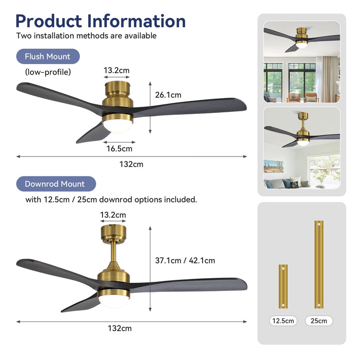 52" Ceiling Fan With Dimmable LED Light, 6 Speed DC Motor, 3 Blades Daily Nest