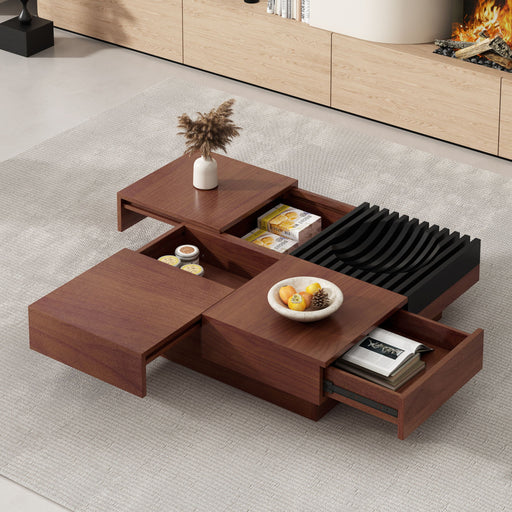 Italian Retro Inspired Acacia Wood Storage Coffee Table - Brown / Black Noble House