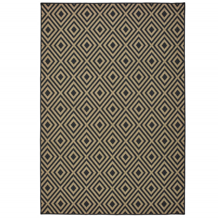 4' X 6' Geometric Stain Resistant Indoor / Outdoor Area Rug - Black / Tan