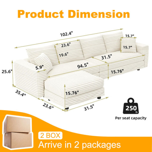 4 Seat Sofa With Soft Pillows And Movable Ottoman Home Essentials