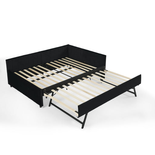 Full Size Upholstered Daybed With Trundle, Tufted Backrest And Armrests - Black Home Essentials