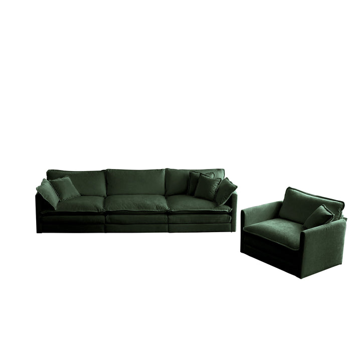 Sofa (Set of 3) 1 / 1 / 3 Seats Living Room Sofa Set, Accent Chair, Loveseat, And Three - Seat Sofa Modern Style Round Arms 3 Piece Sofa Set, Green Chenille