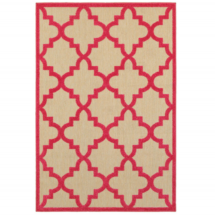 2' X 3' Geometric Stain Resistant Indoor / Outdoor Area Rug - Pink