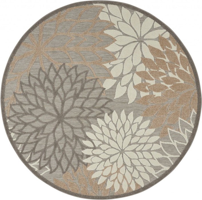 4' Round Round Floral Indoor / Outdoor Area Rug - Dark Gray