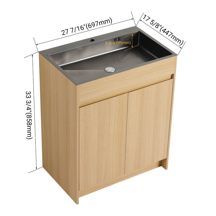 28" Freestanding Bathroom Vanity With Sink, Soft Close Doors - Oak Home Essentials