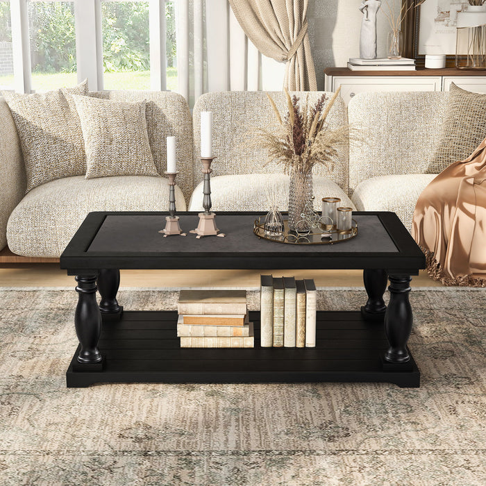 Farmhouse Rectangular Coffee Table With 2 Tiers Hearth and Haven