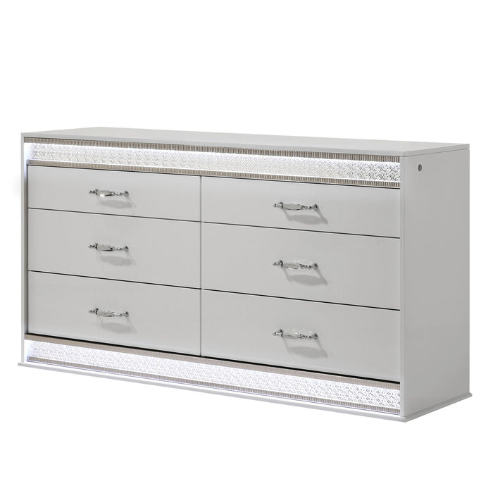 Glam - 6 Drawer Dresser & LED Lighting (Includes Dresser Only) - White Matrix Furniture Group