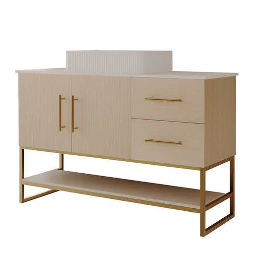 Bathroom Vanity With Vessel Sink Accent Free Standing Cabinet - Ameican White Oak / Gold / White Home Essentials