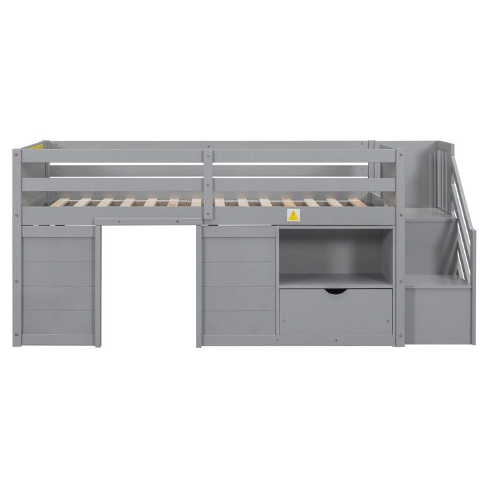 Low Loft Bed With Stair, Drawer, And Shelf Home Essentials