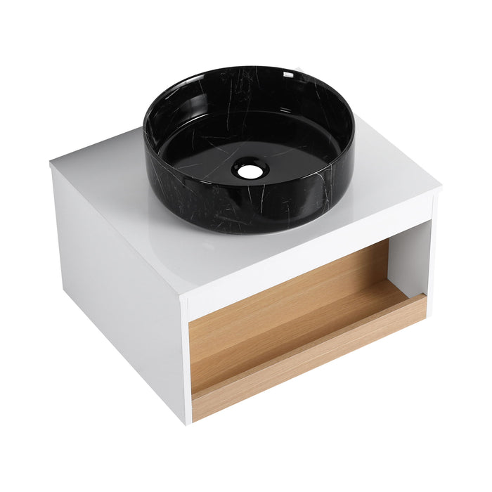Floating Bathroom Vanity With Vessel Sink With Open Shelf Storage Home Essentials