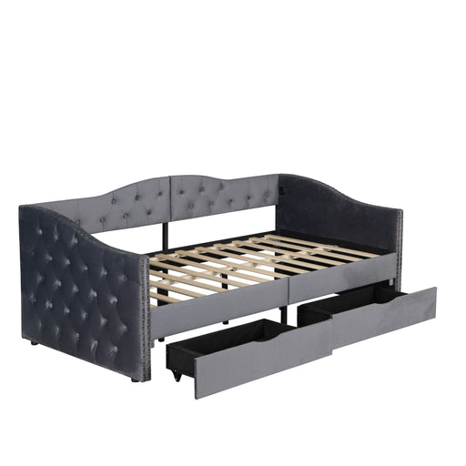 Full Size Bed Frame, Upholstered Cloud Bed Frame With Headboard, 2 Storage Drawers And 2 USB Charging Design, No Box Spring Needed - Gray Home Essentials