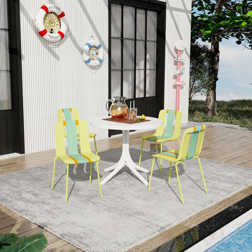 4 Piece Set Of Color Block Designed Single Chairs With Round Table - Grain Yellow / Haze Green / Tropical Orange / White Home Essentials