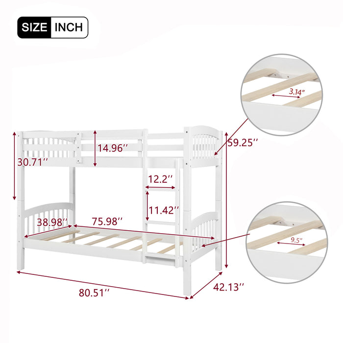 Twin Over Twin Bunk Bed & Ladder - White