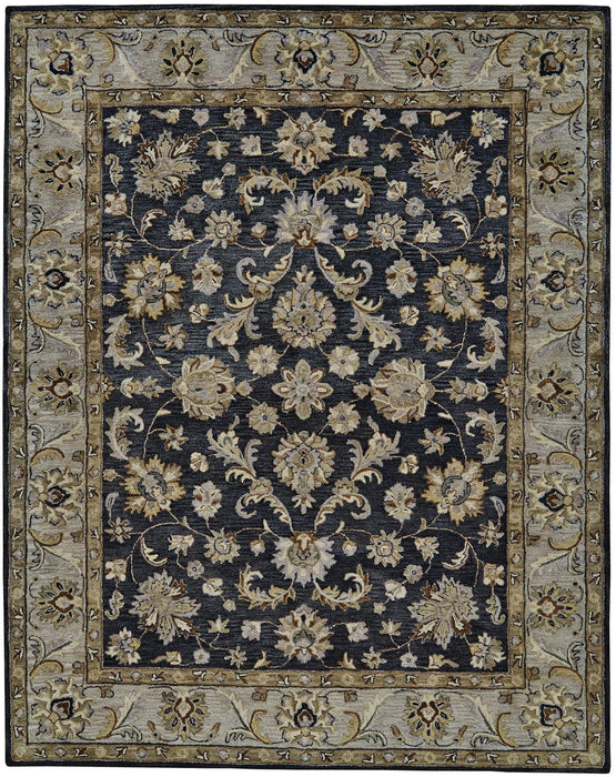 Floral Tufted Handmade Stain Resistant Area Rug - Blue Gray And Taupe Wool - 10' X 13'