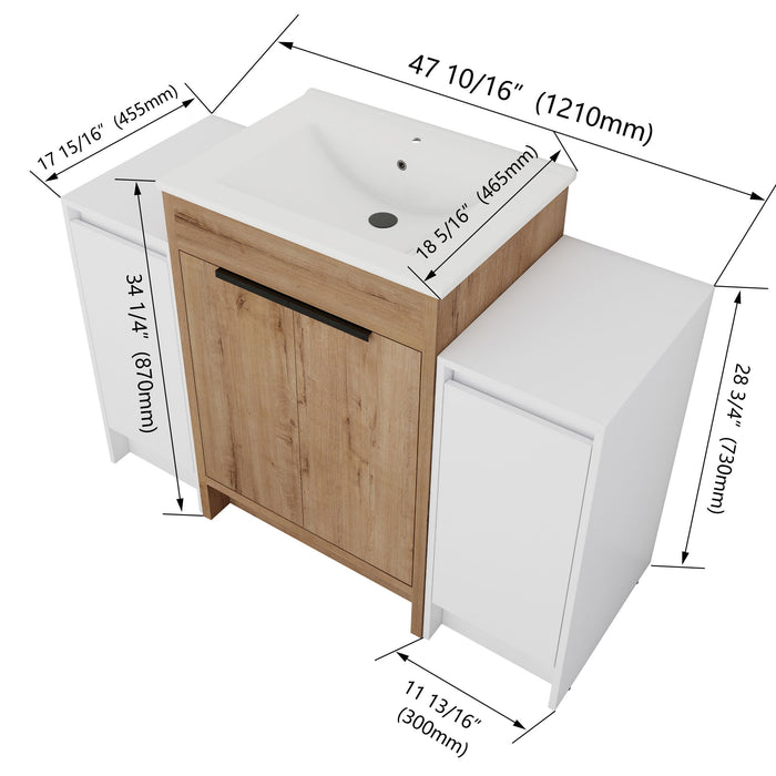 48" Freestanding Bathroom Vanity With Sink And 2 Storage Cabinets, Soft Closing Door - Imitative Oak / White Home Essentials
