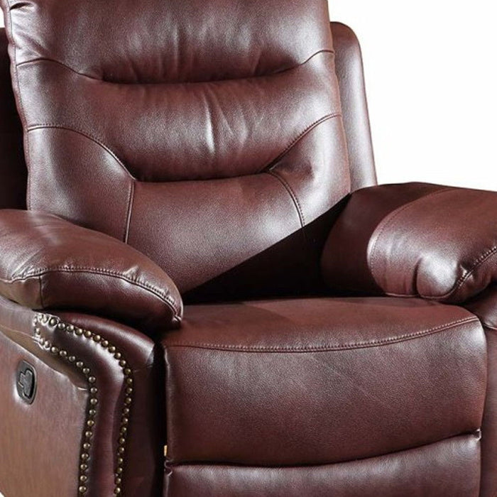 Leather Match Recliner - Burgundy