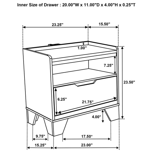 Packard - 1 Drawer Nightstand With LED Lighting And USB Charging - Oak Furniture Max