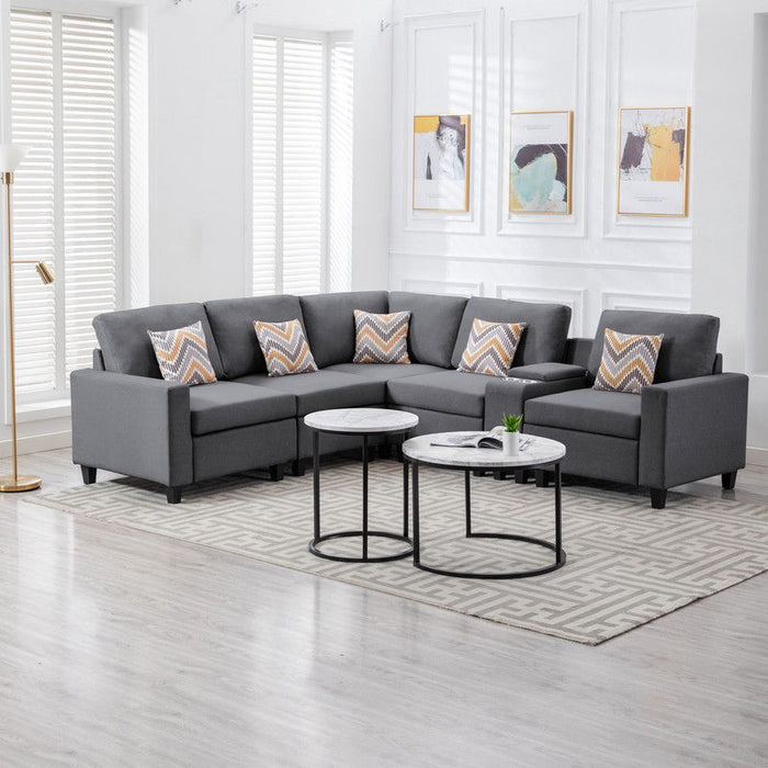 Nolan - Fabric 6 Piece Sectional Sofa With Pillows And Interchangeable Legs