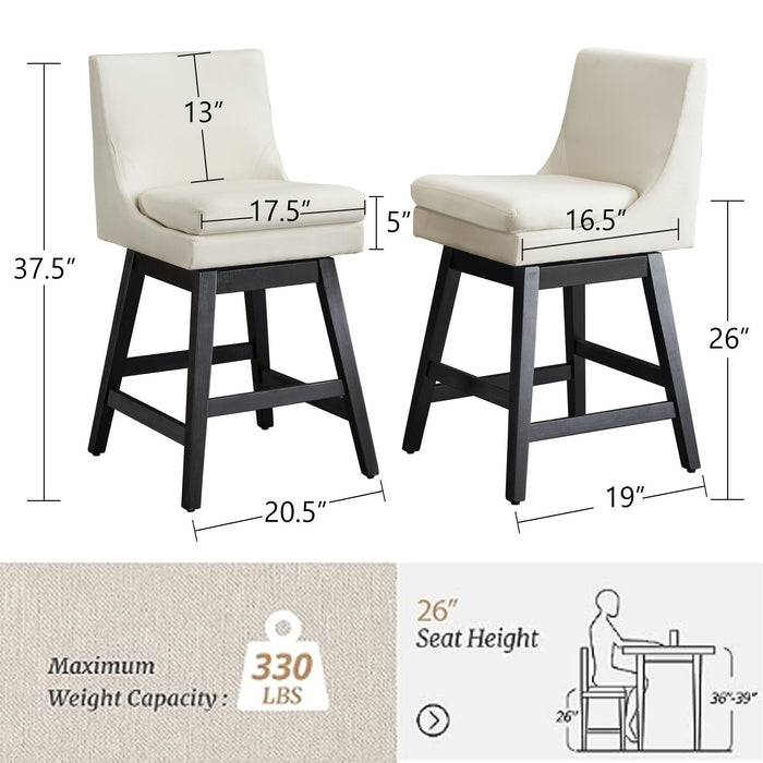 Upholstered Swivel Bar Stools With Ergonomic Design (Set of 2) - Cream White Home Essentials