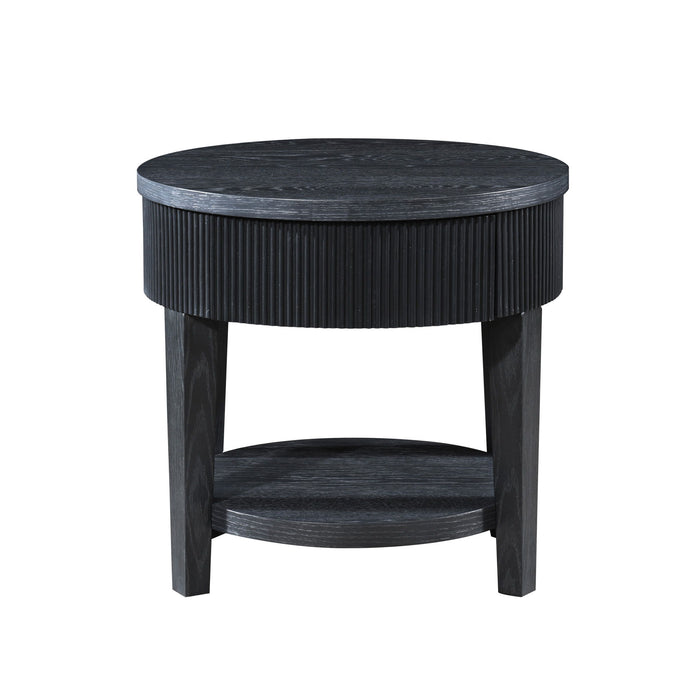 Tate - Round One Drawer End Table - Black New Classic