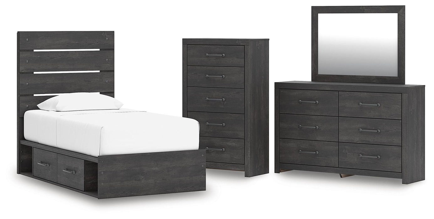 Hollivern - 4 Pc. - Twin Panel Storage Bed, Dresser, Mirror And Chest - Dark Gray Signature Design by Ashley®