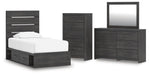 Hollivern - 4 Pc. - Twin Panel Storage Bed, Dresser, Mirror And Chest - Dark Gray Signature Design by Ashley®