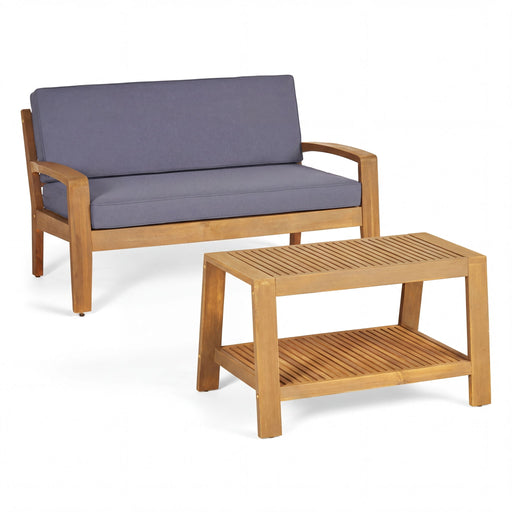 2 Piece Outdoor Conversation Set (Loveseat & Coffee Table With Water-Resistant Cushions) Noble House